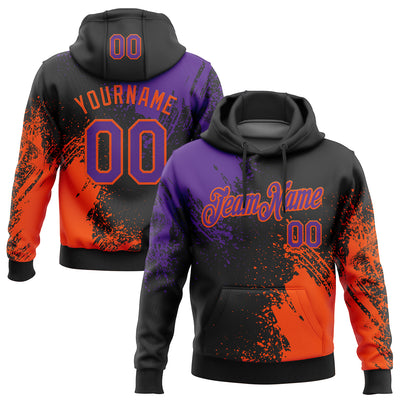 Custom Stitched Black Purple-Orange 3D Pattern Design Abstract Brush Stroke Sports Pullover Sweatshirt Hoodie