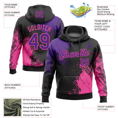 Custom Stitched Black Purple-Pink 3D Pattern Design Abstract Brush Stroke Sports Pullover Sweatshirt Hoodie