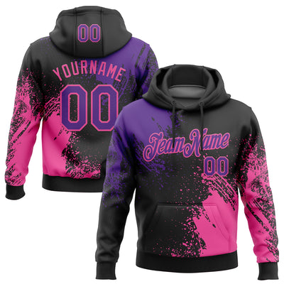 Custom Stitched Black Purple-Pink 3D Pattern Design Abstract Brush Stroke Sports Pullover Sweatshirt Hoodie
