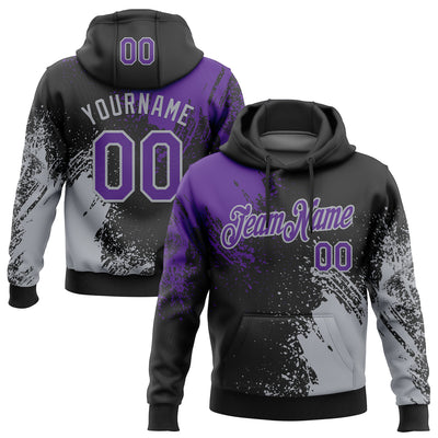 Custom Stitched Black Purple-Gray 3D Pattern Design Abstract Brush Stroke Sports Pullover Sweatshirt Hoodie