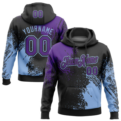 Custom Stitched Black Purple-Light Blue 3D Pattern Design Abstract Brush Stroke Sports Pullover Sweatshirt Hoodie