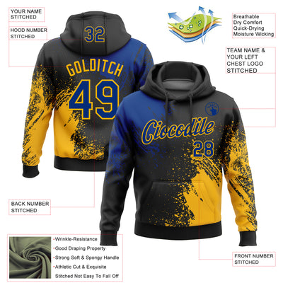 Custom Stitched Black Royal-Gold 3D Pattern Design Abstract Brush Stroke Sports Pullover Sweatshirt Hoodie