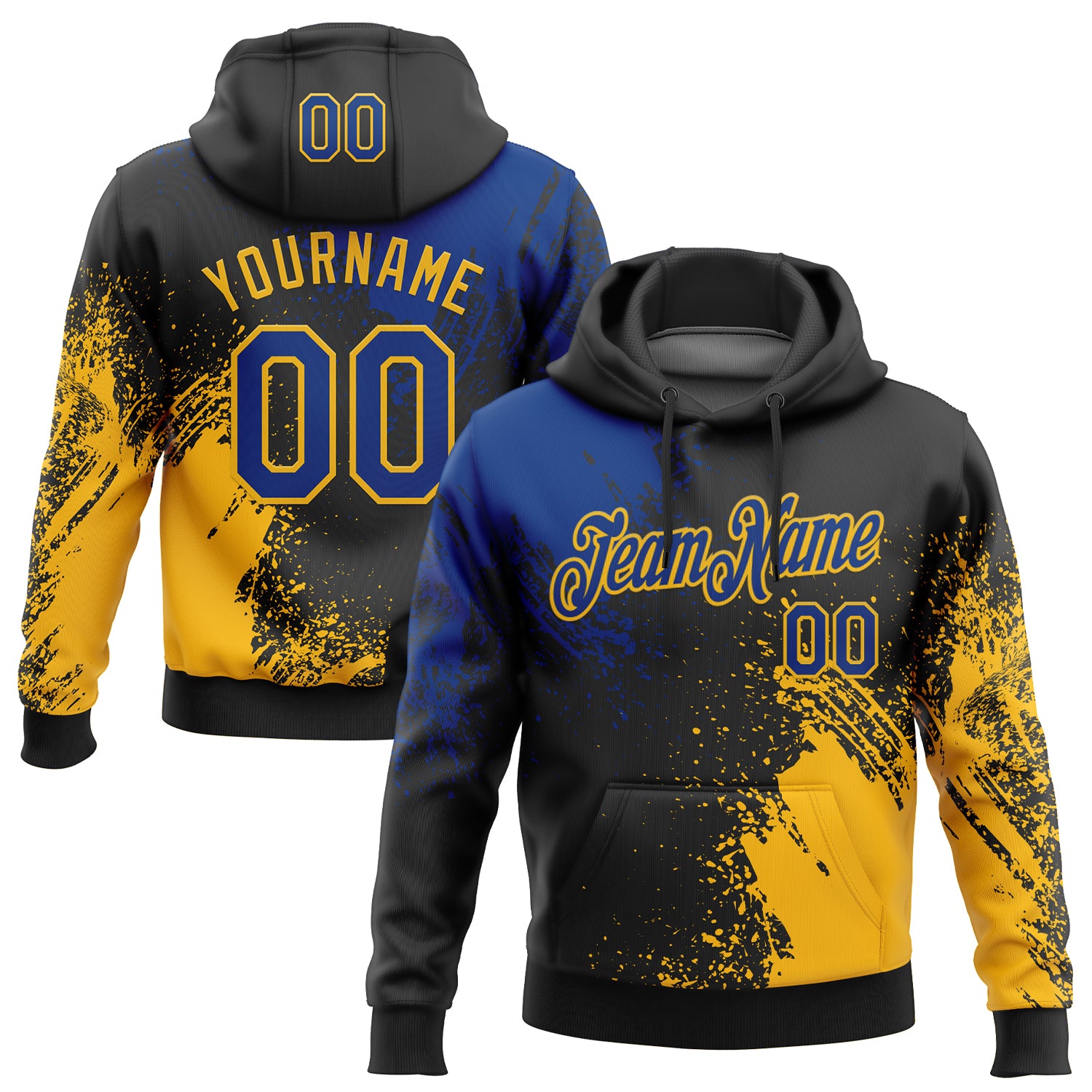 Custom Stitched Black Royal-Gold 3D Pattern Design Abstract Brush Stroke Sports Pullover Sweatshirt Hoodie