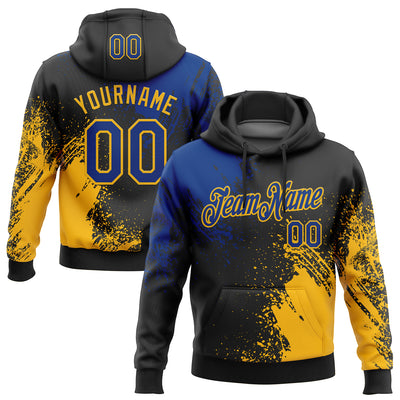 Custom Stitched Black Royal-Gold 3D Pattern Design Abstract Brush Stroke Sports Pullover Sweatshirt Hoodie