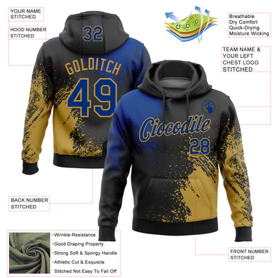 Custom Stitched Black Royal-Old Gold 3D Pattern Design Abstract Brush Stroke Sports Pullover Sweatshirt Hoodie