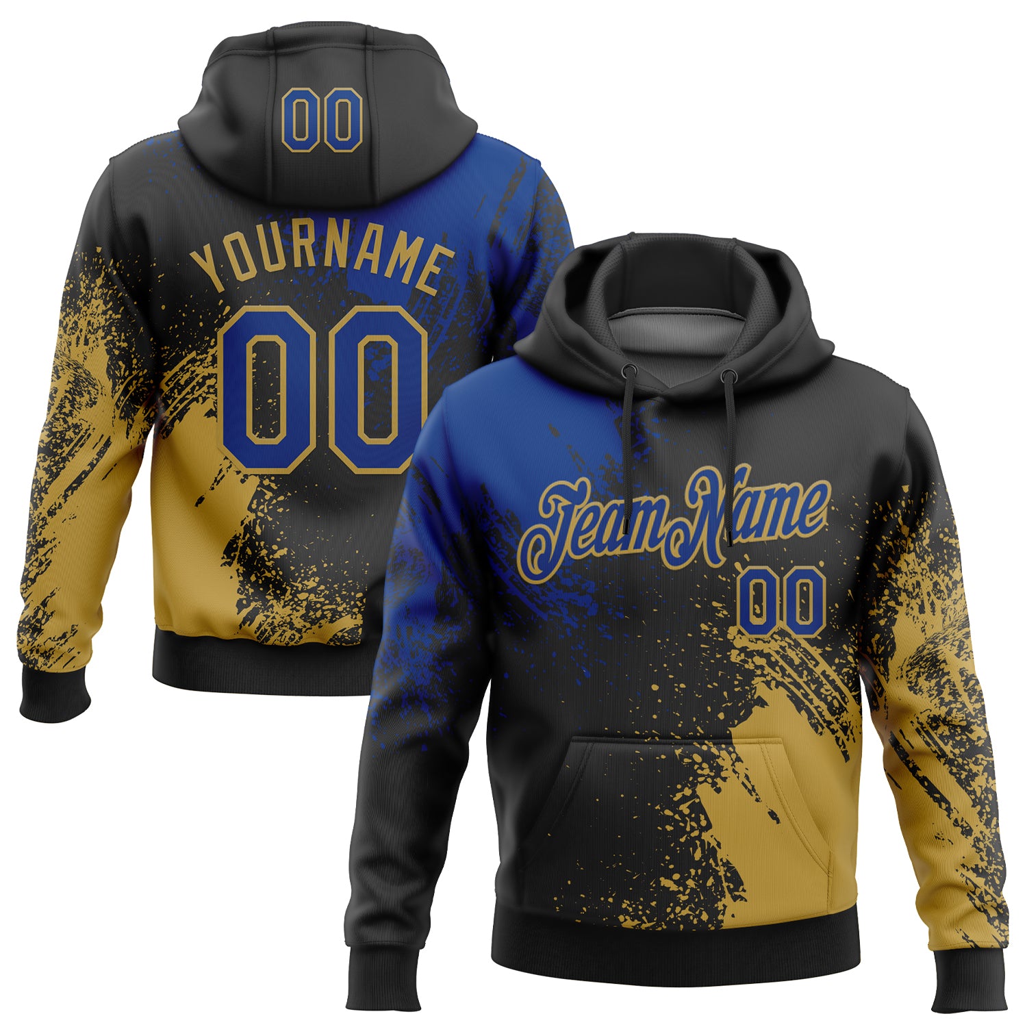 Custom Stitched Black Royal-Old Gold 3D Pattern Design Abstract Brush Stroke Sports Pullover Sweatshirt Hoodie