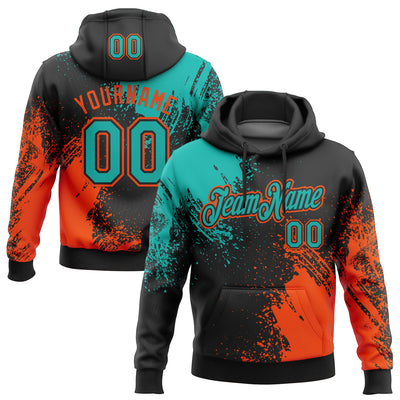 Custom Stitched Black Aqua-Orange 3D Pattern Design Abstract Brush Stroke Sports Pullover Sweatshirt Hoodie