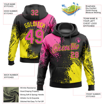 Custom Stitched Black Pink-Light Yellow 3D Pattern Design Abstract Brush Stroke Sports Pullover Sweatshirt Hoodie