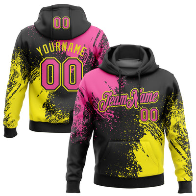 Custom Stitched Black Pink-Light Yellow 3D Pattern Design Abstract Brush Stroke Sports Pullover Sweatshirt Hoodie