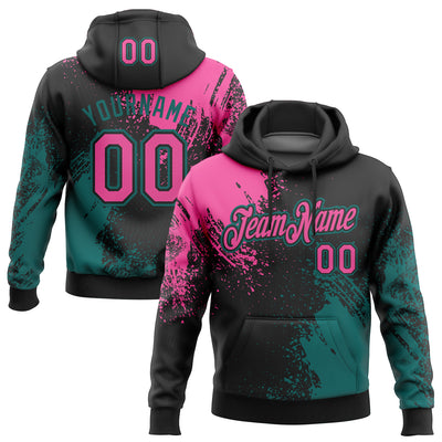 Custom Stitched Black Pink-Teal 3D Pattern Design Abstract Brush Stroke Sports Pullover Sweatshirt Hoodie
