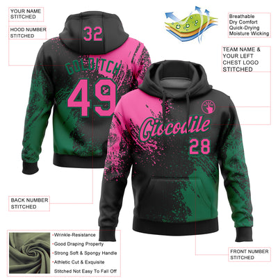 Custom Stitched Black Pink-Kelly Green 3D Pattern Design Abstract Brush Stroke Sports Pullover Sweatshirt Hoodie