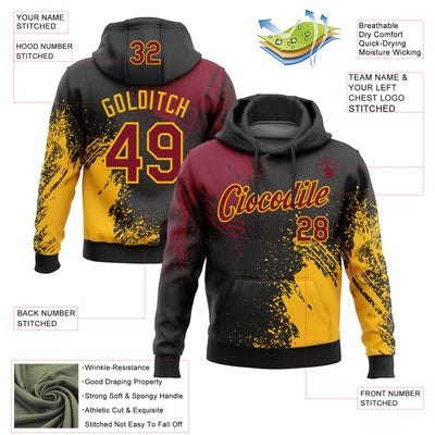 Custom Stitched Black Crimson-Gold 3D Pattern Design Abstract Brush Stroke Sports Pullover Sweatshirt Hoodie