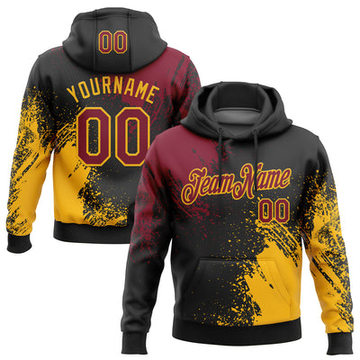 Custom Stitched Black Crimson-Gold 3D Pattern Design Abstract Brush Stroke Sports Pullover Sweatshirt Hoodie