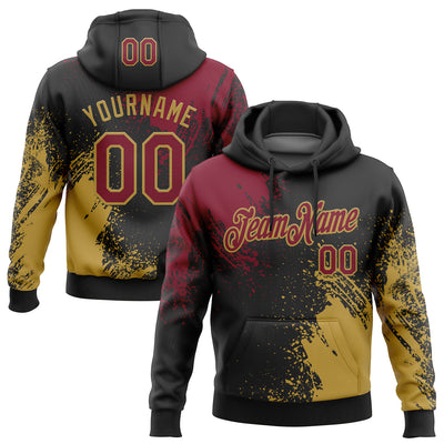 Custom Stitched Black Crimson-Old Gold 3D Pattern Design Abstract Brush Stroke Sports Pullover Sweatshirt Hoodie
