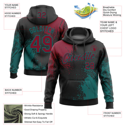 Custom Stitched Black Crimson-Teal 3D Pattern Design Abstract Brush Stroke Sports Pullover Sweatshirt Hoodie