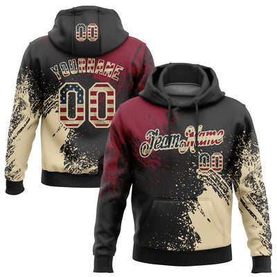 Custom Stitched Black Vintage USA Flag Crimson-Cream 3D Pattern Design Abstract Brush Stroke Sports Pullover Sweatshirt Hoodie