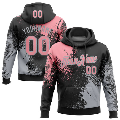 Custom Stitched Black Medium Pink-Gray 3D Pattern Design Abstract Brush Stroke Sports Pullover Sweatshirt Hoodie