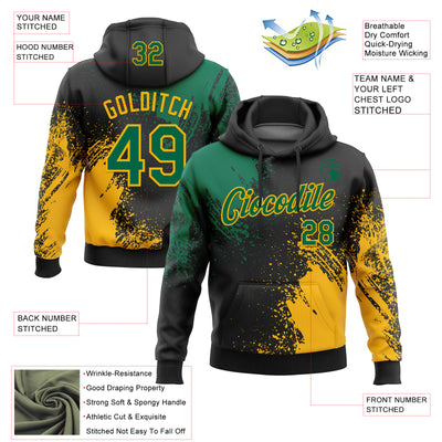 Custom Stitched Black Kelly Green-Gold 3D Pattern Design Abstract Brush Stroke Sports Pullover Sweatshirt Hoodie