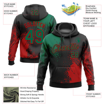 Custom Stitched Black Kelly Green-Red 3D Pattern Design Abstract Brush Stroke Sports Pullover Sweatshirt Hoodie