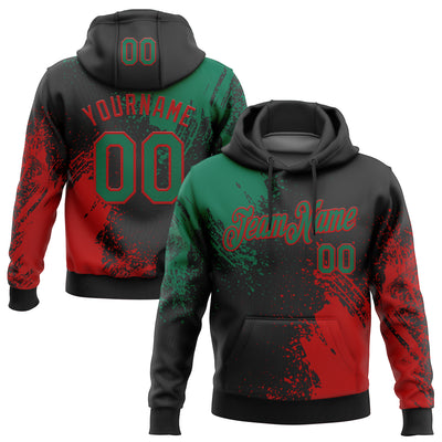Custom Stitched Black Kelly Green-Red 3D Pattern Design Abstract Brush Stroke Sports Pullover Sweatshirt Hoodie