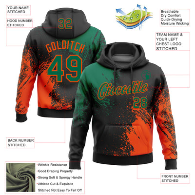 Custom Stitched Black Kelly Green-Orange 3D Pattern Design Abstract Brush Stroke Sports Pullover Sweatshirt Hoodie
