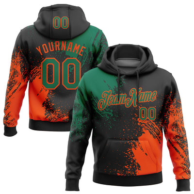 Custom Stitched Black Kelly Green-Orange 3D Pattern Design Abstract Brush Stroke Sports Pullover Sweatshirt Hoodie