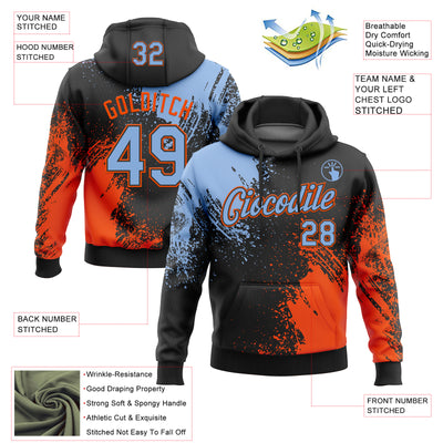 Custom Stitched Black Light Blue-Orange 3D Pattern Design Abstract Brush Stroke Sports Pullover Sweatshirt Hoodie