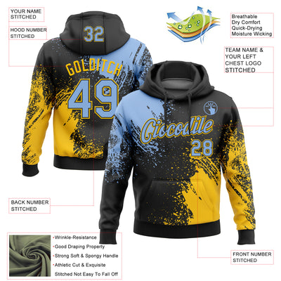 Custom Stitched Black Light Blue-Yellow 3D Pattern Design Abstract Brush Stroke Sports Pullover Sweatshirt Hoodie