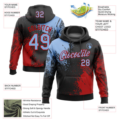 Custom Stitched Black Light Blue-Red 3D Pattern Design Abstract Brush Stroke Sports Pullover Sweatshirt Hoodie
