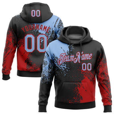 Custom Stitched Black Light Blue-Red 3D Pattern Design Abstract Brush Stroke Sports Pullover Sweatshirt Hoodie