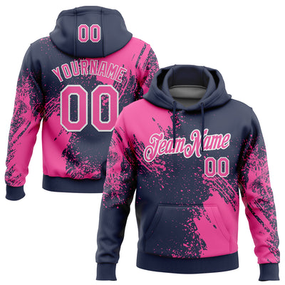 Custom Stitched Navy Pink-White 3D Pattern Design Abstract Brush Stroke Sports Pullover Sweatshirt Hoodie