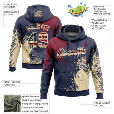 Custom Stitched Navy Vintage USA Flag Crimson-Cream 3D Pattern Design Abstract Brush Stroke Sports Pullover Sweatshirt Hoodie