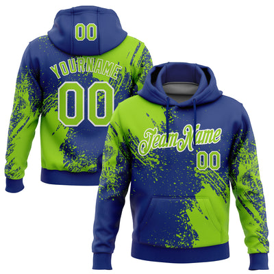 Custom Stitched Royal Neon Green-White 3D Pattern Design Abstract Brush Stroke Sports Pullover Sweatshirt Hoodie
