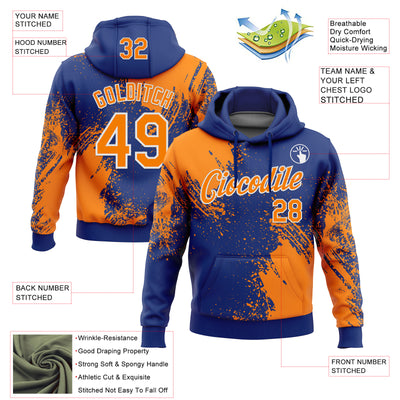 Custom Stitched Royal Bay Orange-White 3D Pattern Design Abstract Brush Stroke Sports Pullover Sweatshirt Hoodie