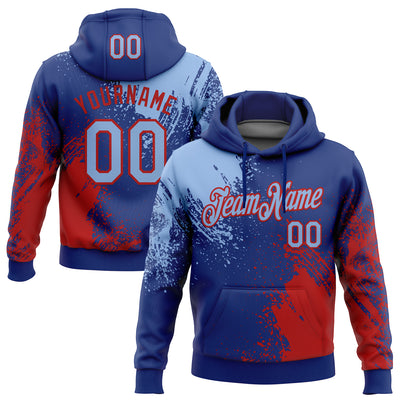 Custom Stitched Royal Light Blue-Red 3D Pattern Design Abstract Brush Stroke Sports Pullover Sweatshirt Hoodie