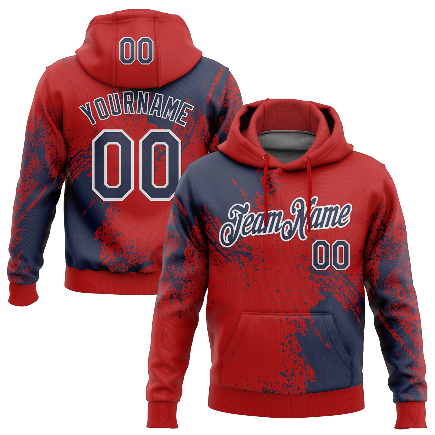 Custom Stitched Red Navy-White 3D Pattern Design Abstract Brush Stroke Sports Pullover Sweatshirt Hoodie