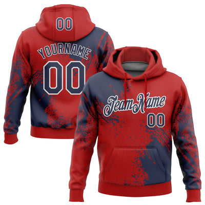 Custom Stitched Red Navy-White 3D Pattern Design Abstract Brush Stroke Sports Pullover Sweatshirt Hoodie