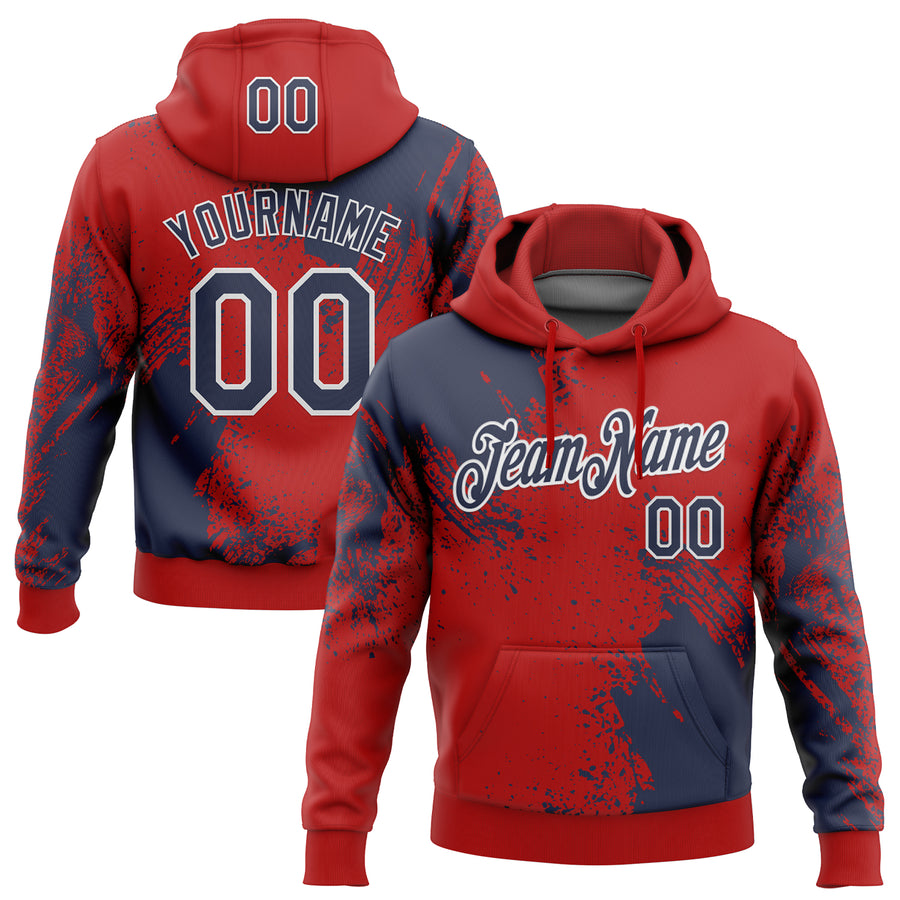 Custom Stitched Red Navy-White 3D Pattern Design Abstract Brush Stroke Sports Pullover Sweatshirt Hoodie