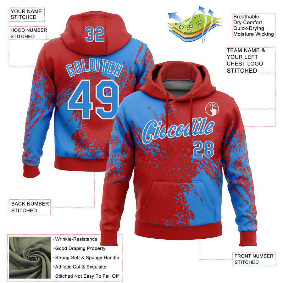 Custom Stitched Red Powder Blue-White 3D Pattern Design Abstract Brush Stroke Sports Pullover Sweatshirt Hoodie