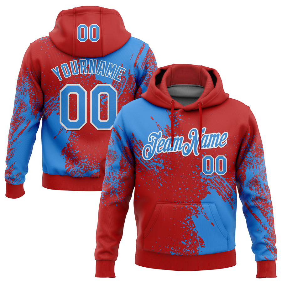 Custom Stitched Red Powder Blue-White 3D Pattern Design Abstract Brush Stroke Sports Pullover Sweatshirt Hoodie