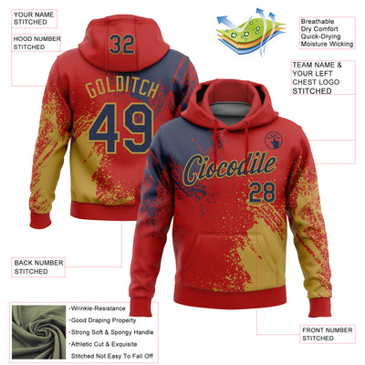 Custom Stitched Red Navy-Old Gold 3D Pattern Design Abstract Brush Stroke Sports Pullover Sweatshirt Hoodie