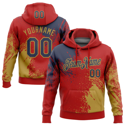 Custom Stitched Red Navy-Old Gold 3D Pattern Design Abstract Brush Stroke Sports Pullover Sweatshirt Hoodie