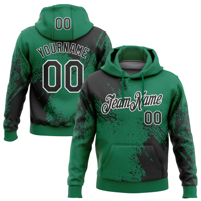 Custom Stitched Kelly Green Black-White 3D Pattern Design Abstract Brush Stroke Sports Pullover Sweatshirt Hoodie