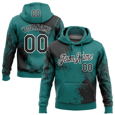 Custom Stitched Teal Black-White 3D Pattern Design Abstract Brush Stroke Sports Pullover Sweatshirt Hoodie