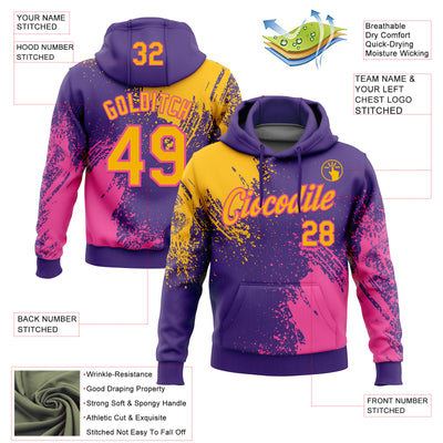 Custom Stitched Purple Gold-Pink 3D Pattern Design Abstract Brush Stroke Sports Pullover Sweatshirt Hoodie