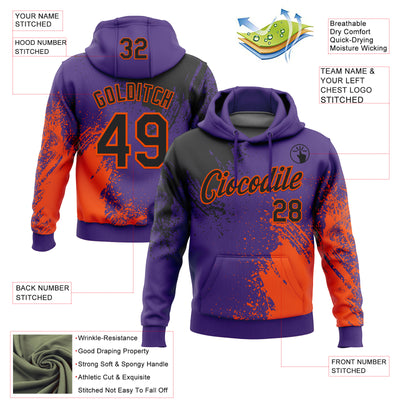 Custom Stitched Purple Black-Orange 3D Pattern Design Abstract Brush Stroke Sports Pullover Sweatshirt Hoodie