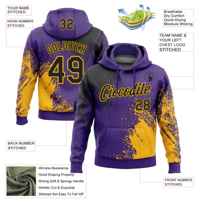 Custom Stitched Purple Black-Gold 3D Pattern Design Abstract Brush Stroke Sports Pullover Sweatshirt Hoodie
