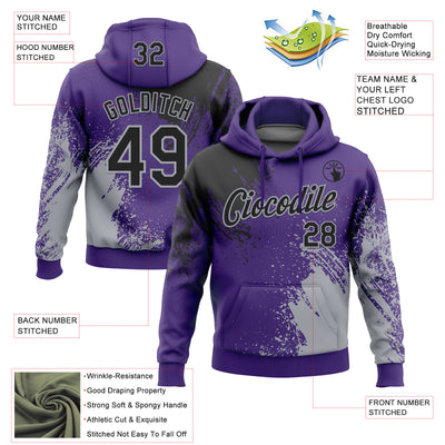 Custom Stitched Purple Black-Gray 3D Pattern Design Abstract Brush Stroke Sports Pullover Sweatshirt Hoodie