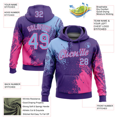 Custom Stitched Purple Light Blue-Pink 3D Pattern Design Abstract Brush Stroke Sports Pullover Sweatshirt Hoodie