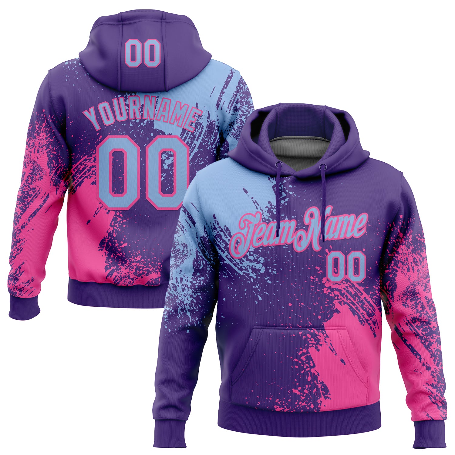Custom Stitched Purple Light Blue-Pink 3D Pattern Design Abstract Brush Stroke Sports Pullover Sweatshirt Hoodie